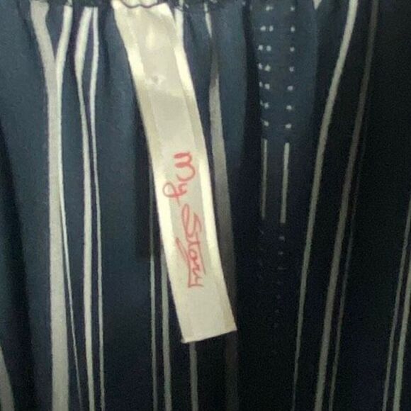 My Story Womens Black White Stripe Button Front Mini Dress Large - Picture 4 of 5